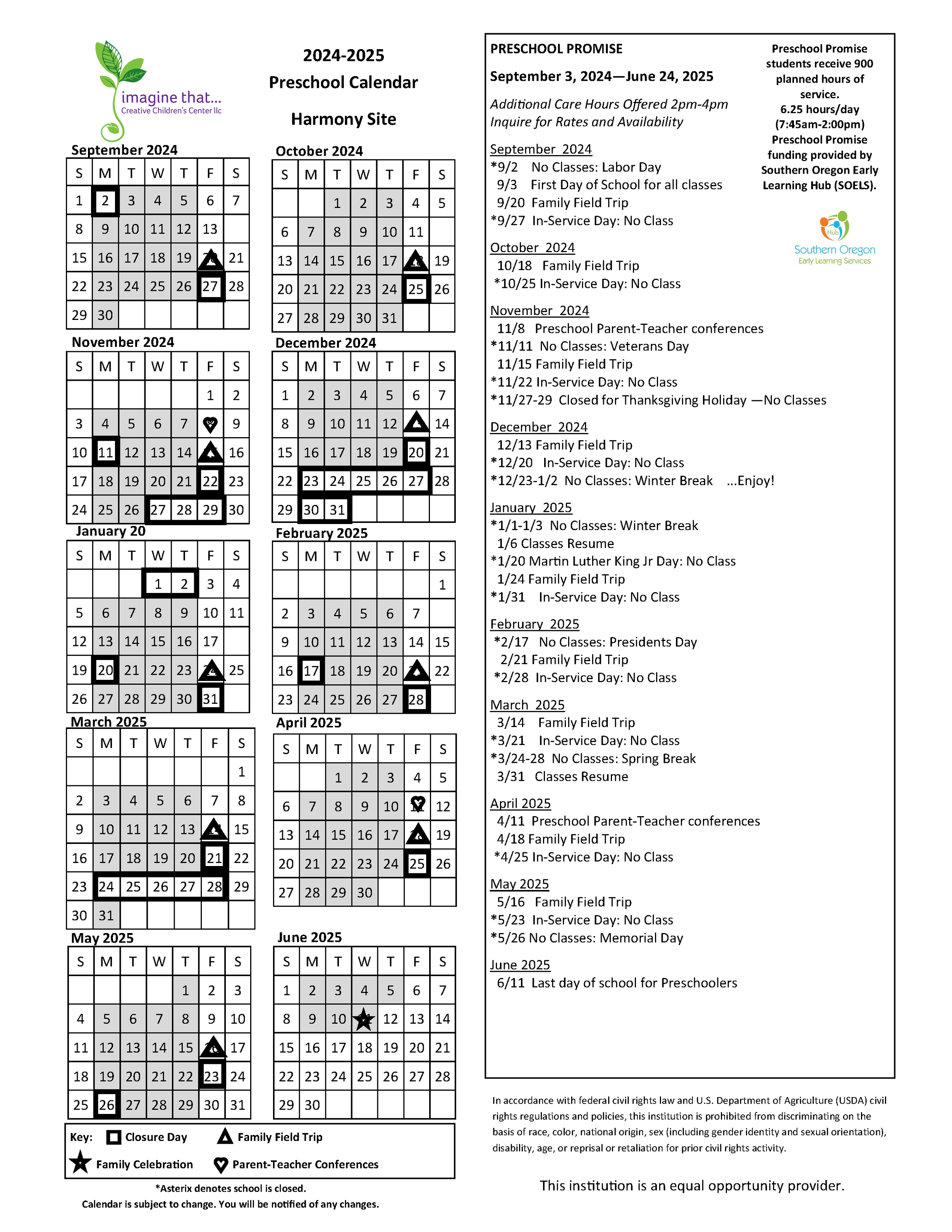 Calendar — Imagine That Creative Children's Centers, llc.
